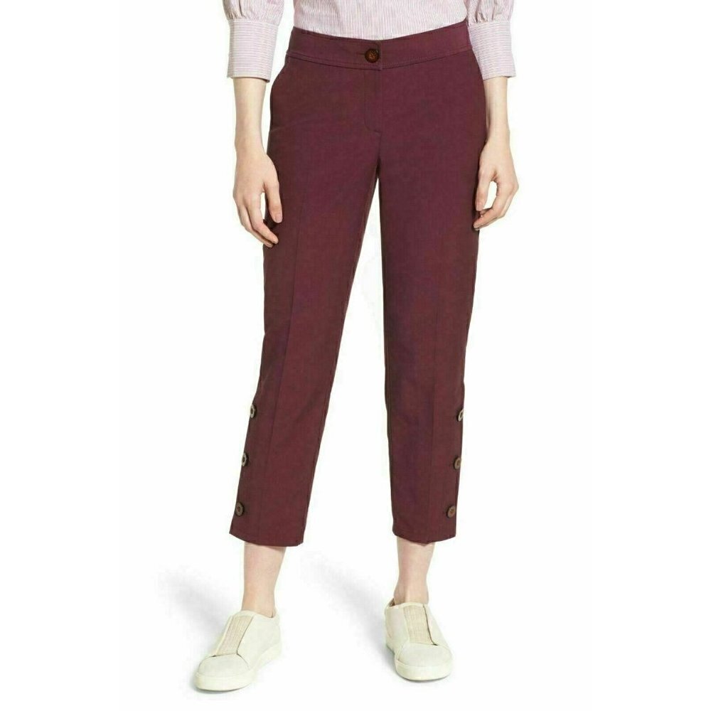 Nordstrom Signature Womens Purple Knit Slim Leg Crop Twill Pants Size 16